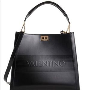 Valentino Black Leather Satchel with Gold Hardware